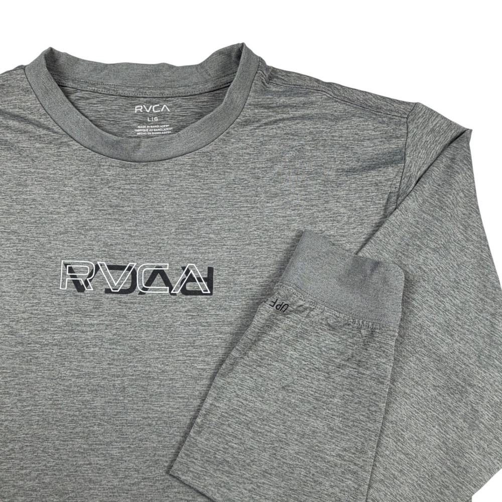 RVCA Mens Gray UPF 50+ Long Sleeve Graphic Performance Shirt Large Heathered